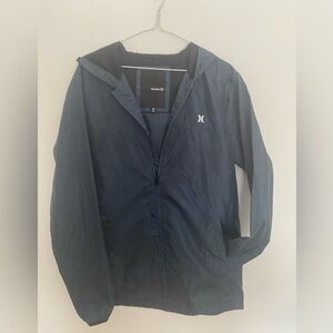 Hurley Men's teal Blue Hooded Windbreaker, young man’s Med